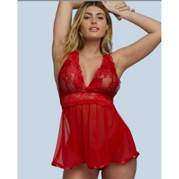 Seven Til Midnight gorgeous‎ red floral lace babydoll - Picture 1 of 2